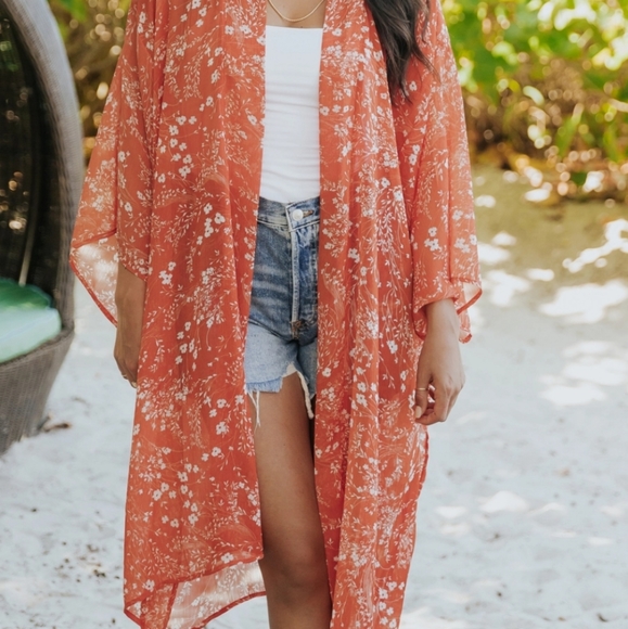 Orange Floral Kimono - Picture 3 of 7